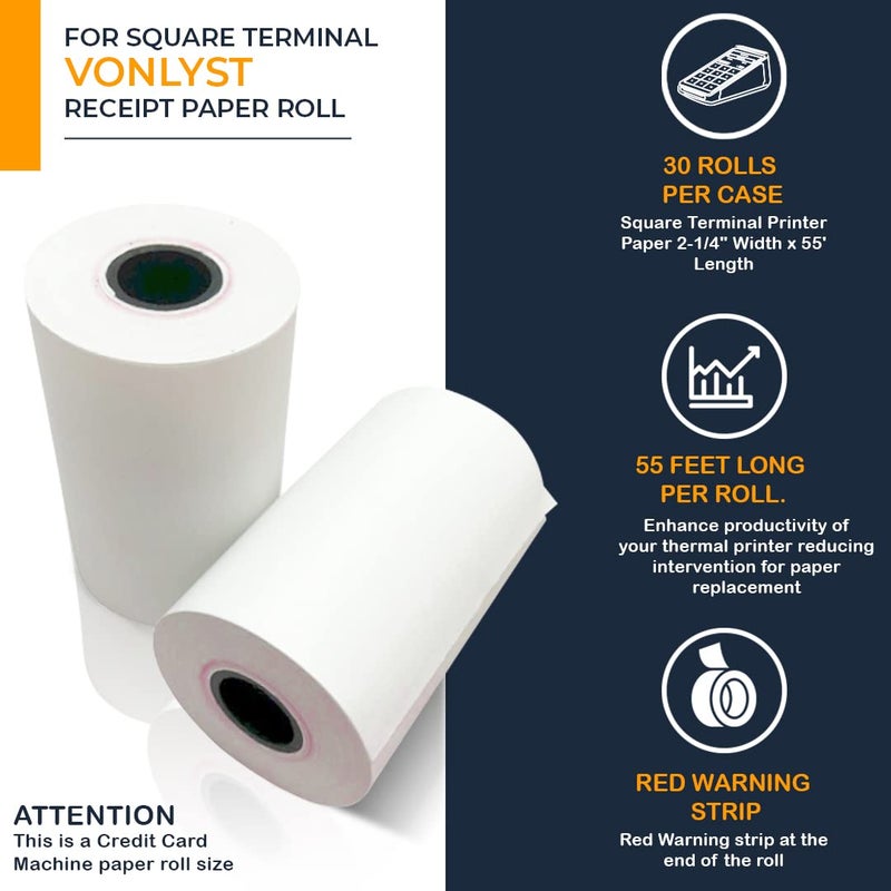 Vonlyst Receipt Paper Roll for Square Terminal Credit Card Machine (30 rolls) - Image 4
